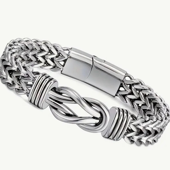 Titanium Stainless Steel Silver Double Roll Men's Chain Bracelet - Picture 2 of 6